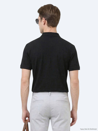 Schwarzes, einfarbiges Polo-Shirt aus 100 % Baumwolle