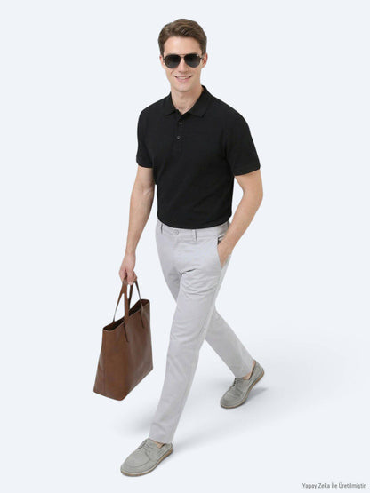 Schwarzes, einfarbiges Polo-Shirt aus 100 % Baumwolle