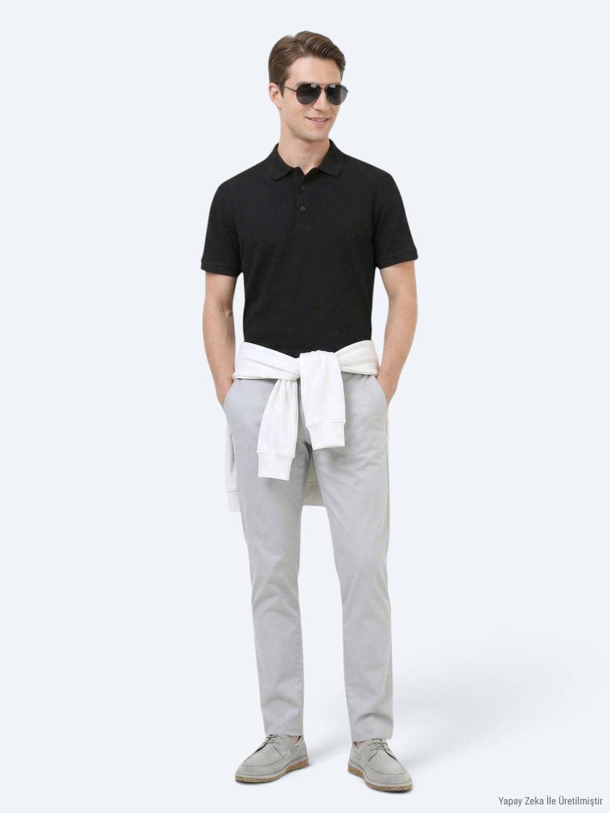 Schwarzes, einfarbiges Polo-Shirt aus 100 % Baumwolle