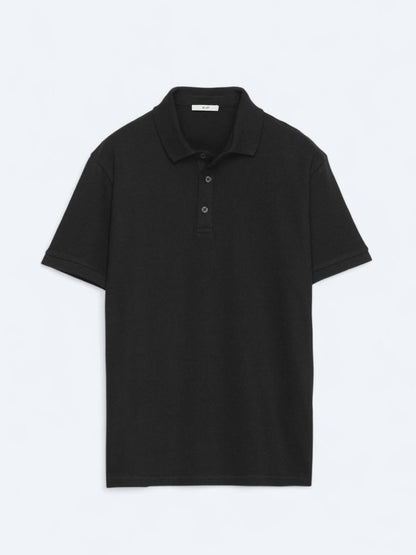 Schwarzes, einfarbiges Polo-Shirt aus 100 % Baumwolle