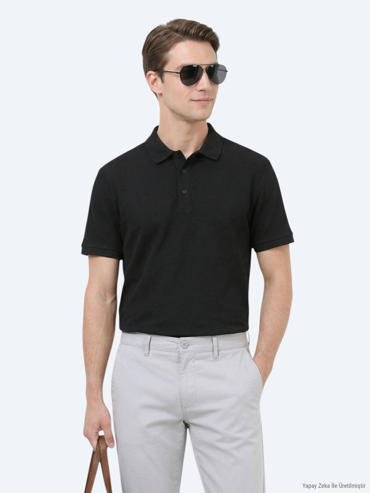 Schwarzes, einfarbiges Polo-Shirt aus 100 % Baumwolle