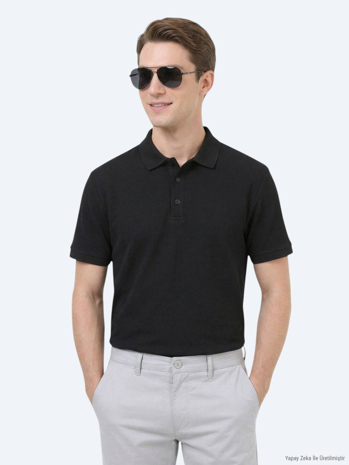 Schwarzes, einfarbiges Polo-Shirt aus 100 % Baumwolle