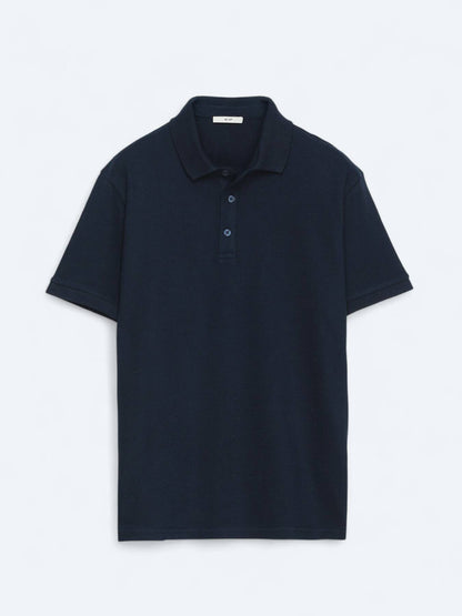 Marineblaues, einfarbiges Polo-Shirt aus 100 % Baumwolle