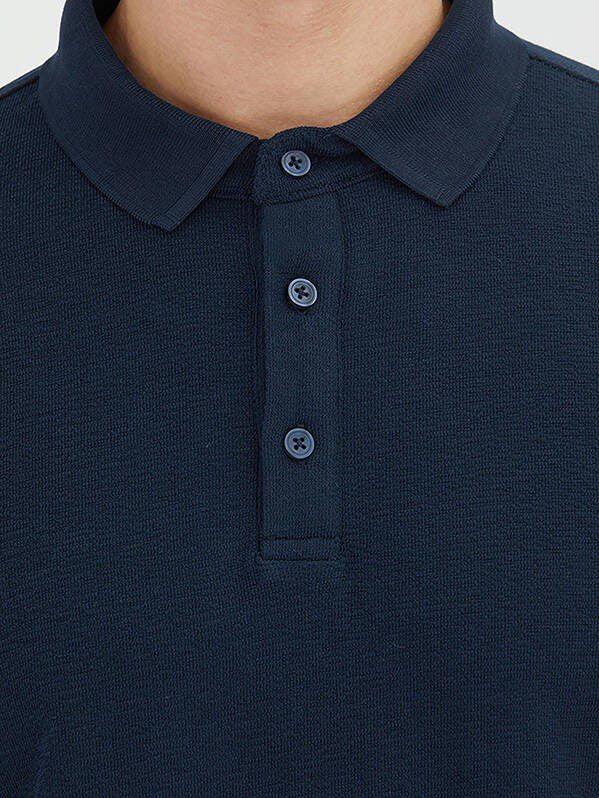 Marineblaues, einfarbiges Polo-Shirt aus 100 % Baumwolle
