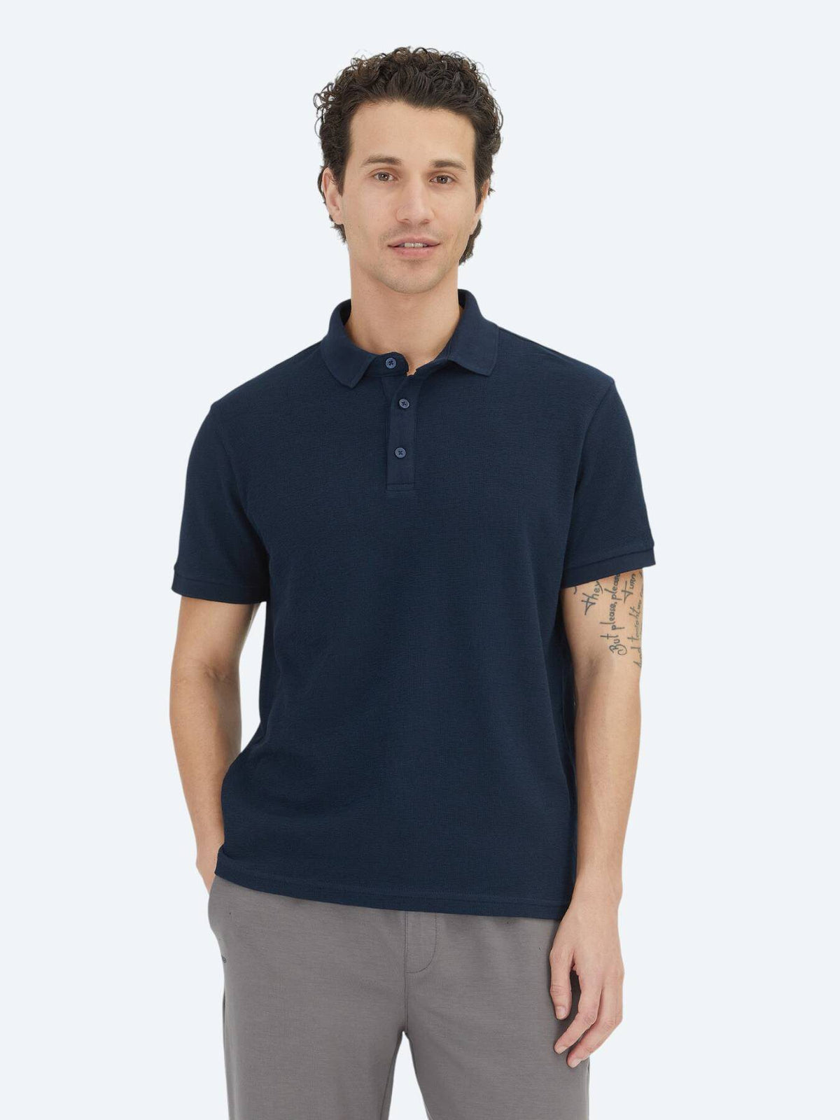 Marineblaues, einfarbiges Polo-Shirt aus 100 % Baumwolle