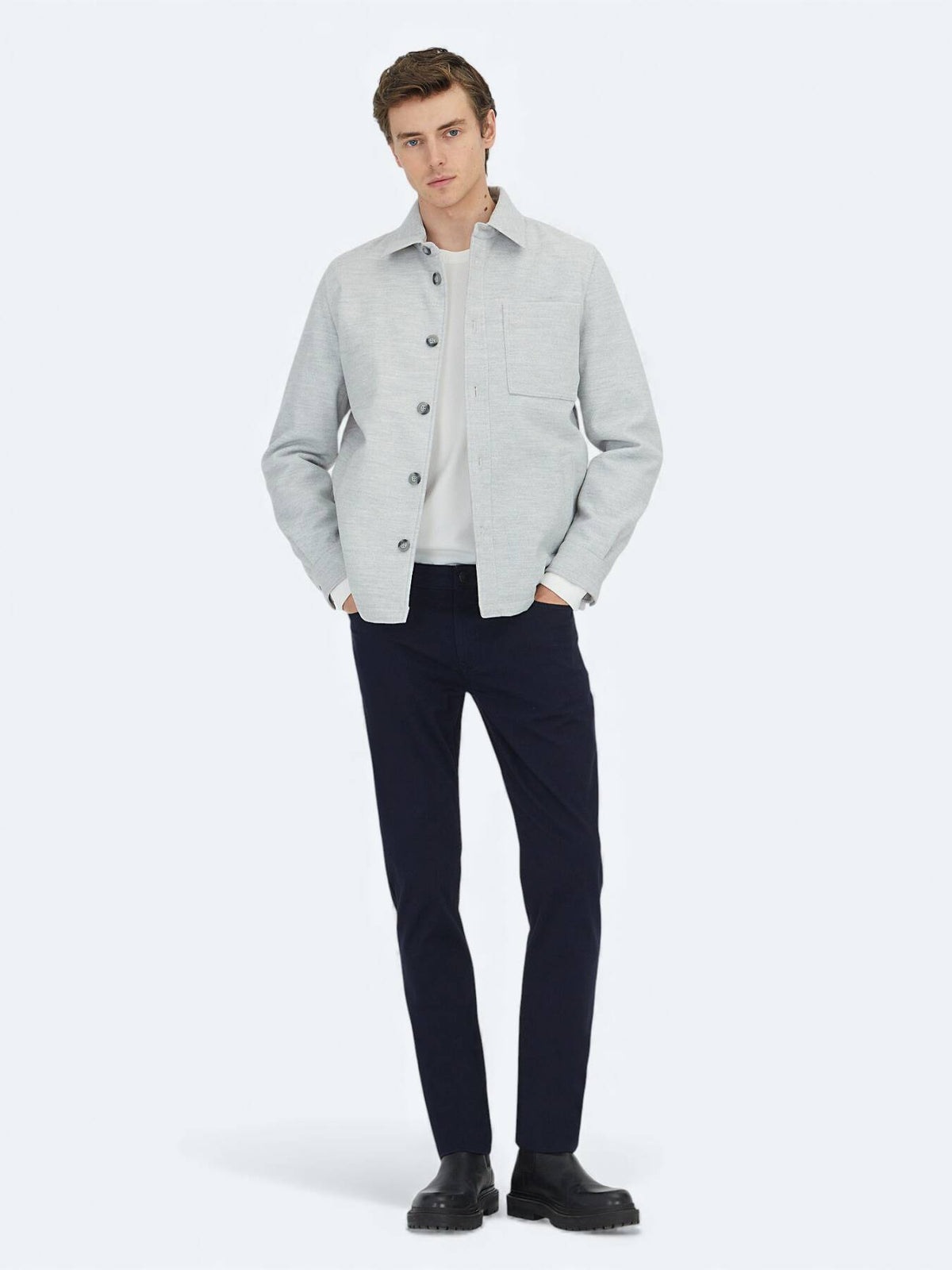 Grau Regular Fit Wollmisch-Blazer