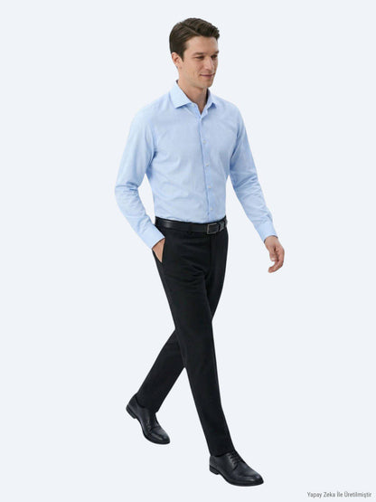 Hellblau Regular Fit Gewebtes Baumwollhemd
