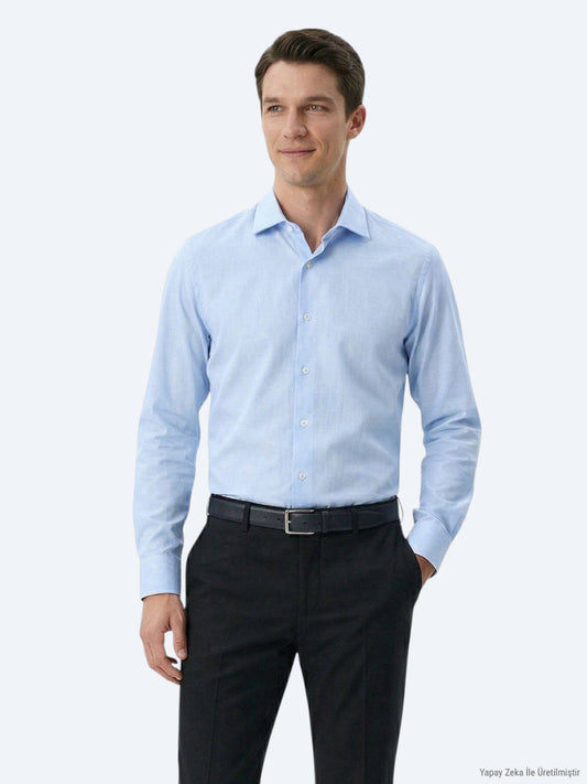 Hellblau Regular Fit Gewebtes Baumwollhemd