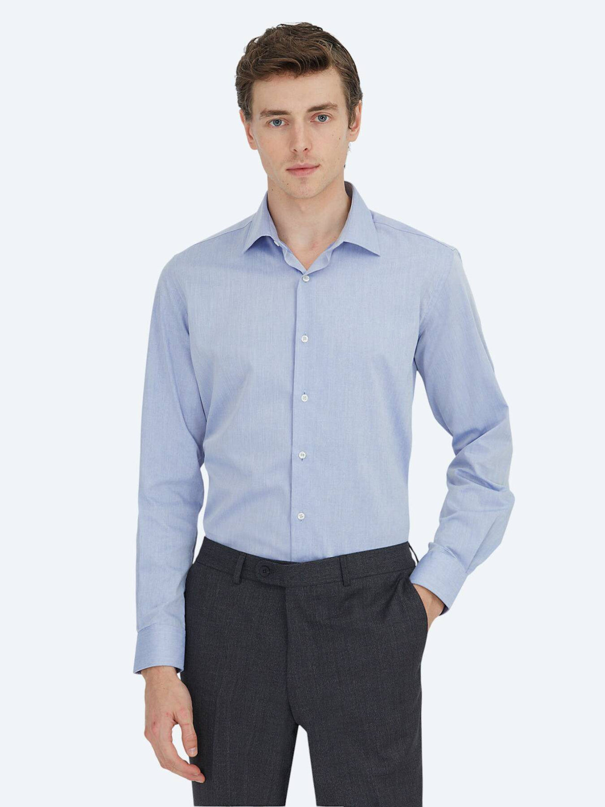 Helles Marineblau Regular Fit Baumwollhemd