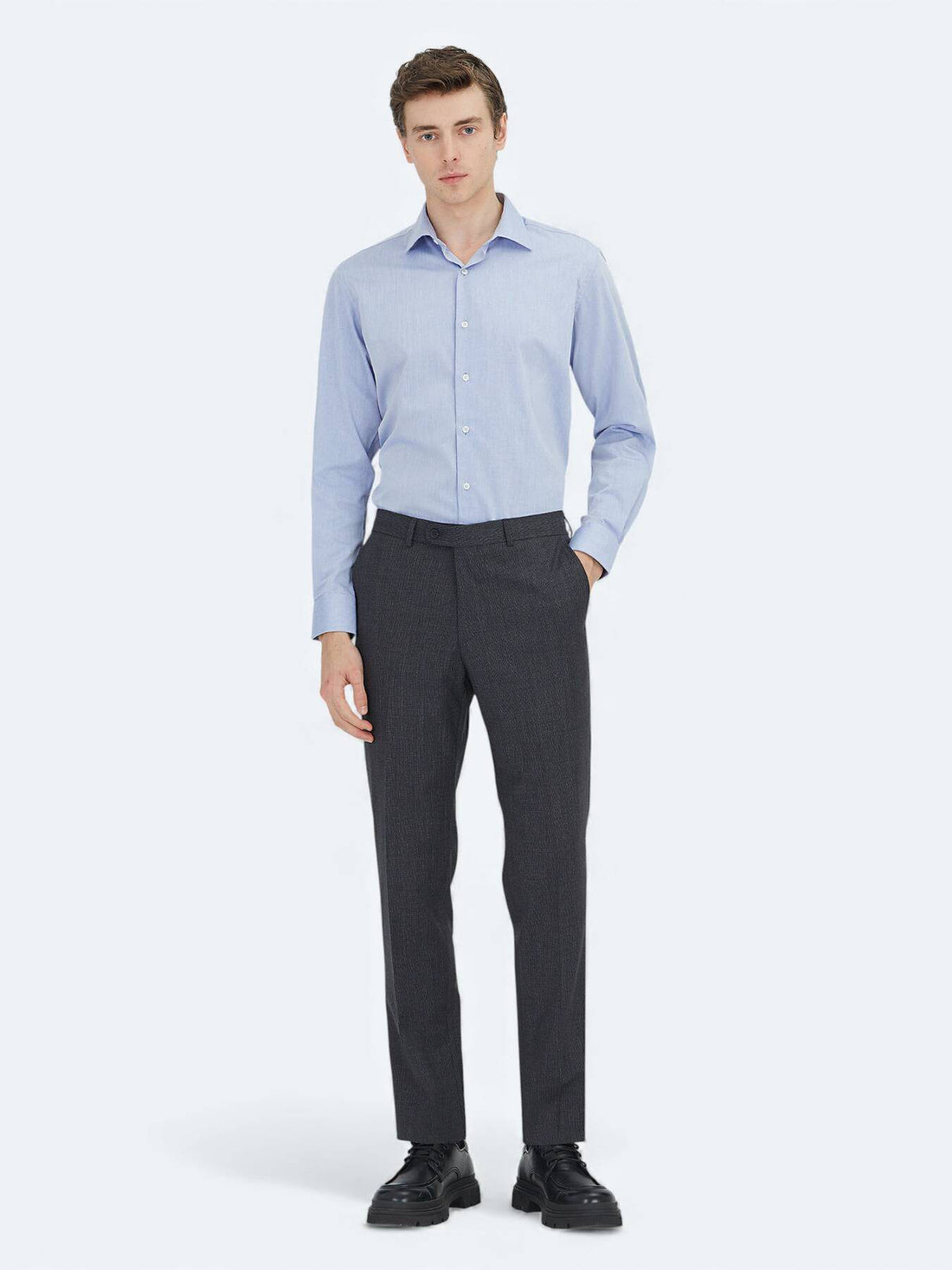 Helles Marineblau Regular Fit Baumwollhemd