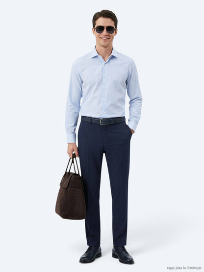 Marineblau Regular Fit Baumwollhemd