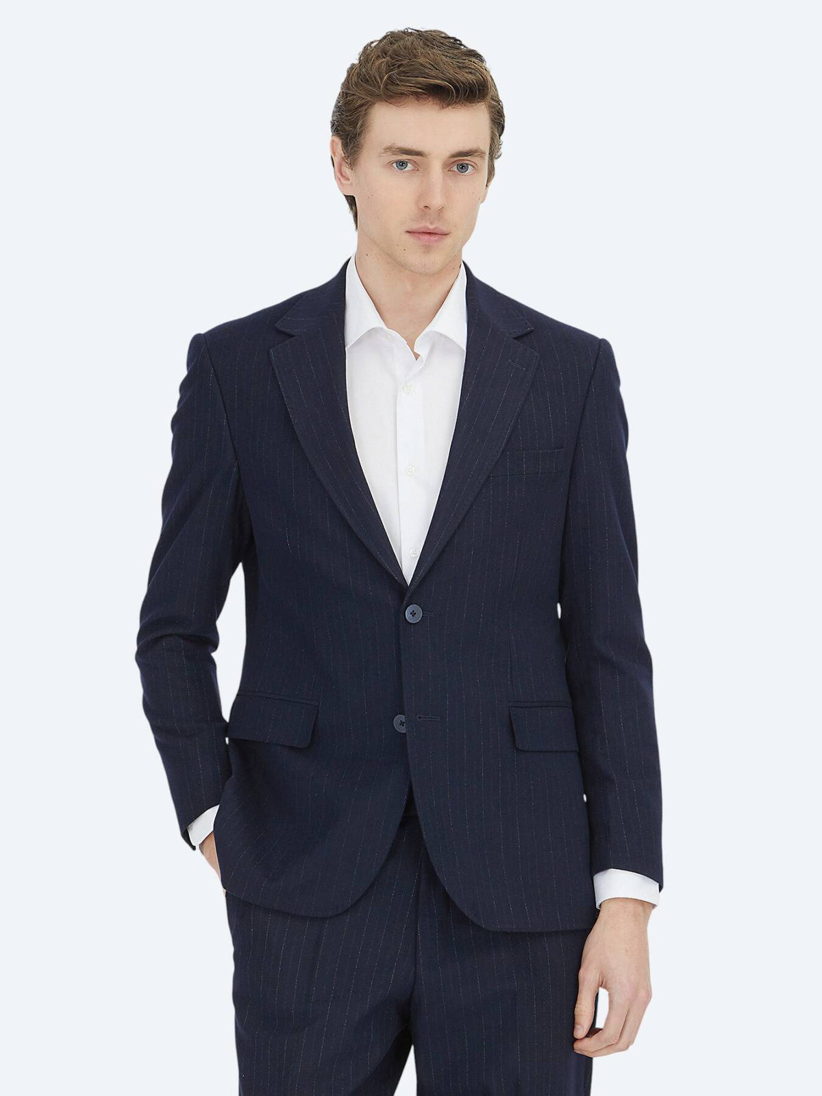 Marineblaue gestreifte Modern Fit Anzug