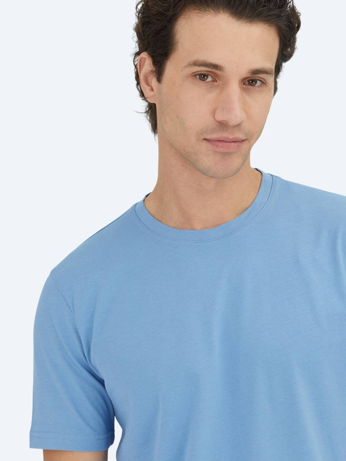Blaues Unifarbenes Rundhals T-Shirt 100% Baumwolle