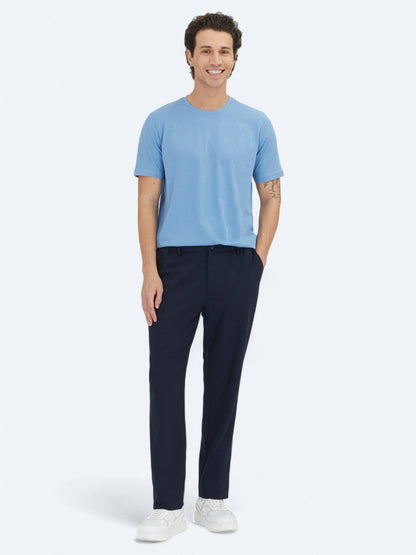 Blaues Unifarbenes Rundhals T-Shirt 100% Baumwolle