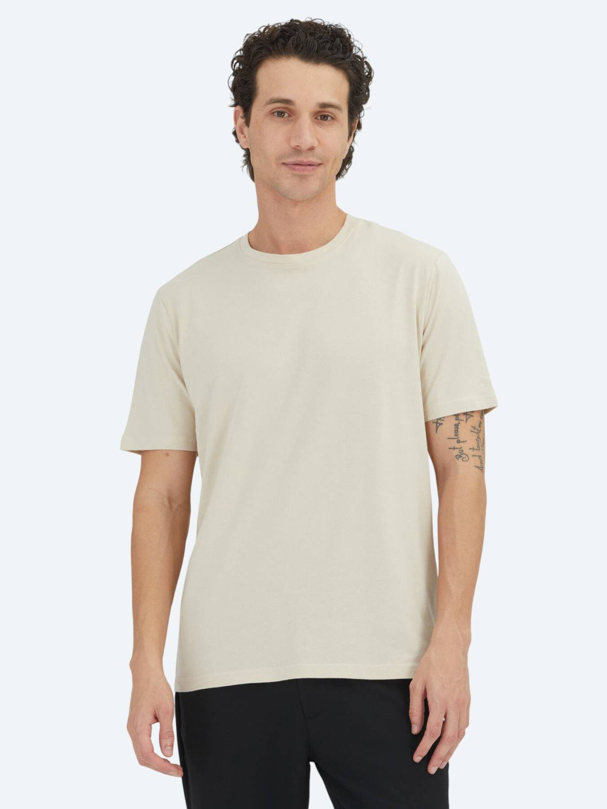 Beige Unifarben Rundhals T-Shirt 100% Baumwolle