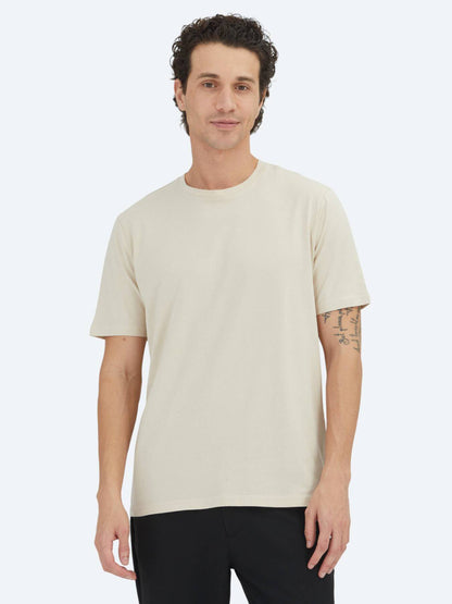 Beige Unifarben Rundhals T-Shirt 100% Baumwolle