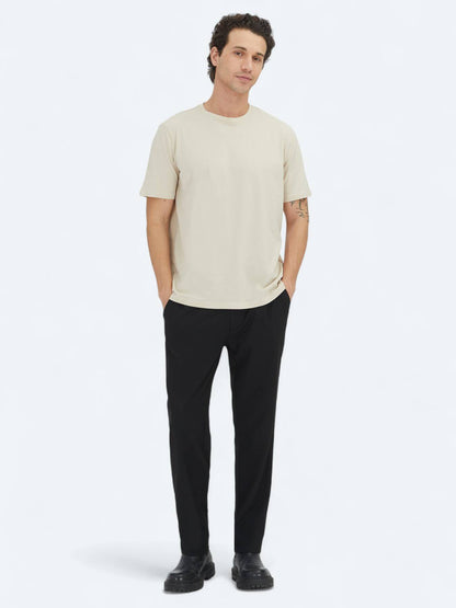 Beige Unifarben Rundhals T-Shirt 100% Baumwolle