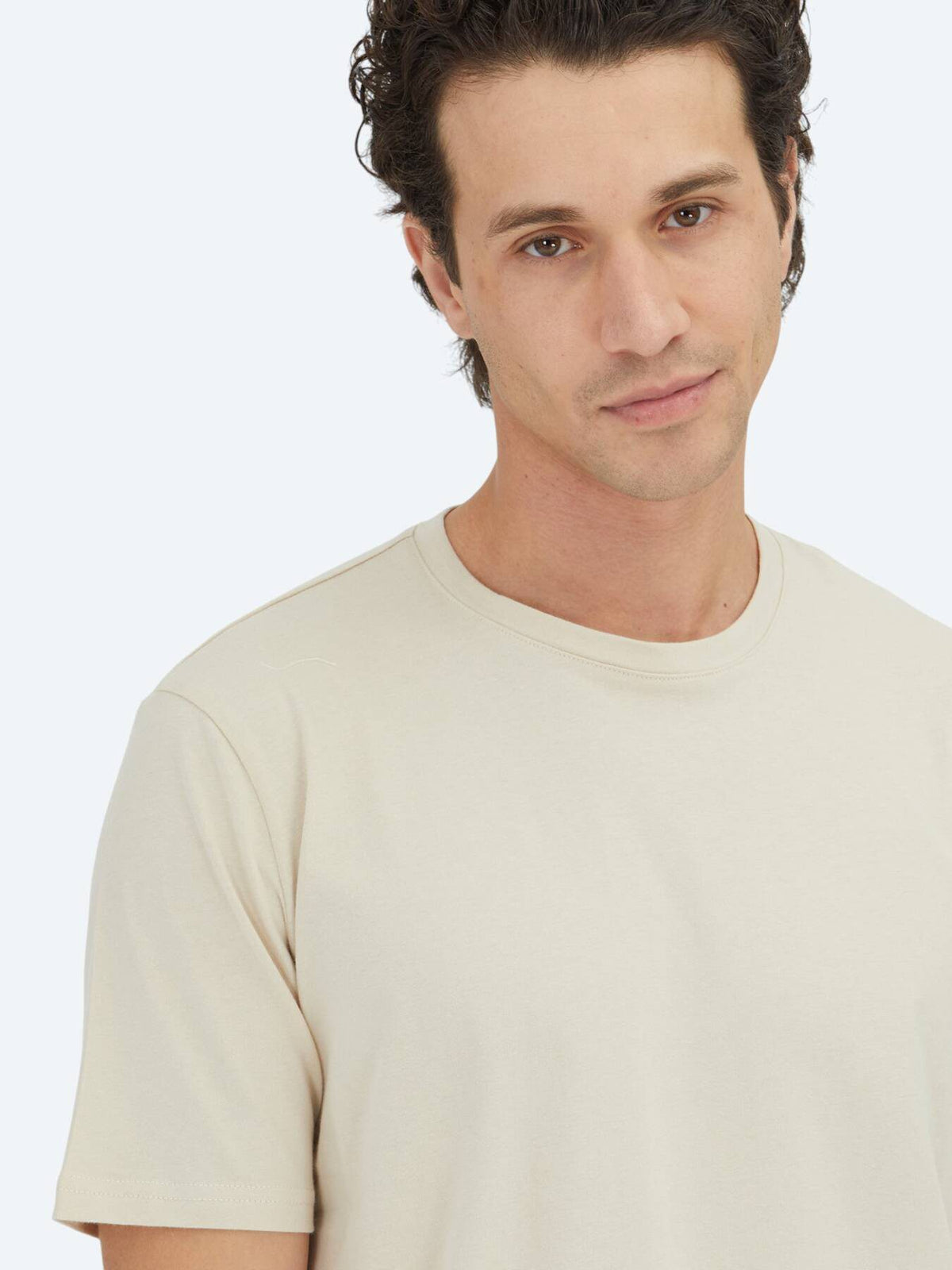 Beige Unifarben Rundhals T-Shirt 100% Baumwolle