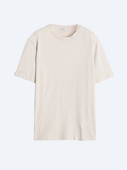 Beige Unifarben Rundhals T-Shirt 100% Baumwolle