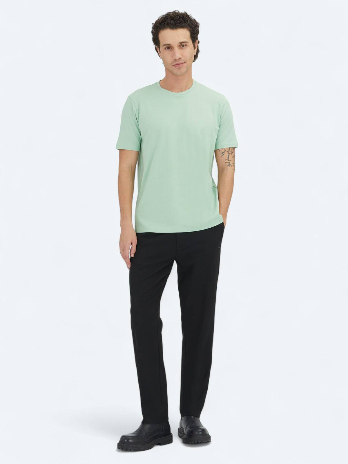 Mint Unifarben Rundhals T-Shirt 100% Baumwolle