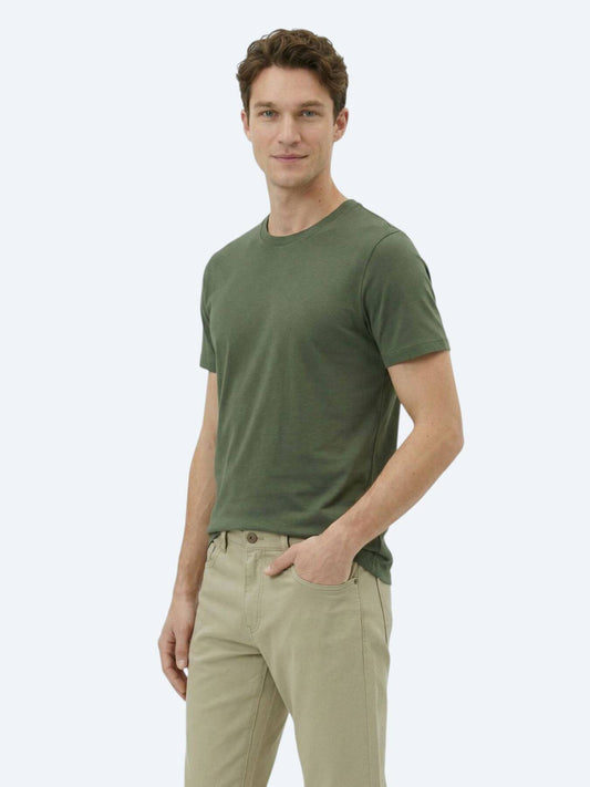 Grünes Unifarbenes Rundhals T-Shirt Baumwolle
