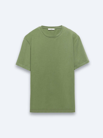 Grünes Unifarbenes Rundhals T-Shirt Baumwolle