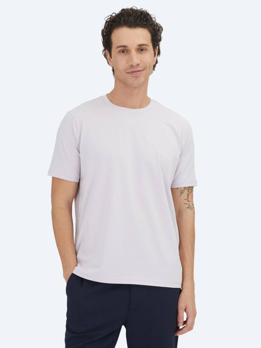 Lila Unifarben Rundhals T-Shirt Baumwolle