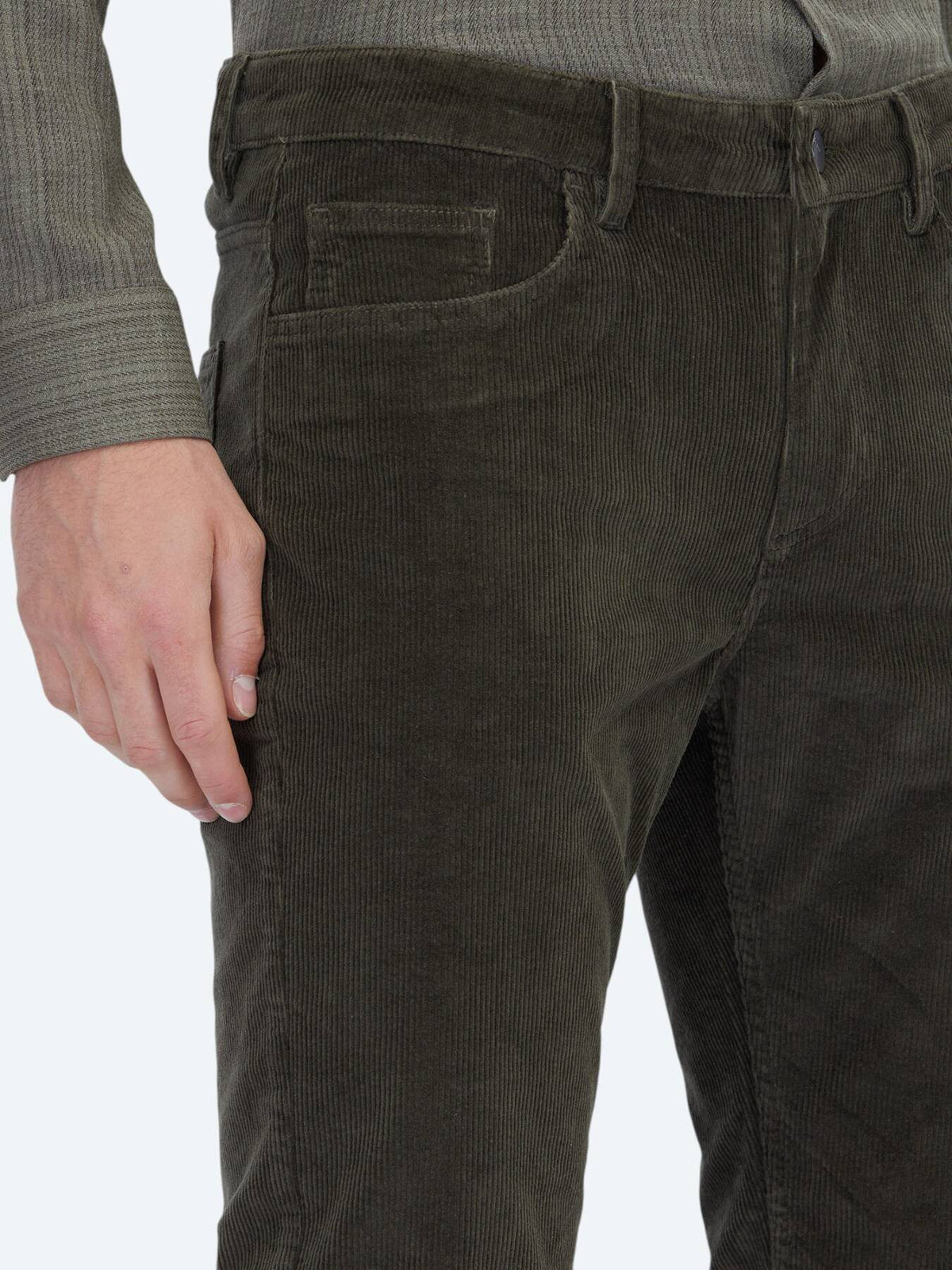 Khaki Velours Casual Baumwollhose