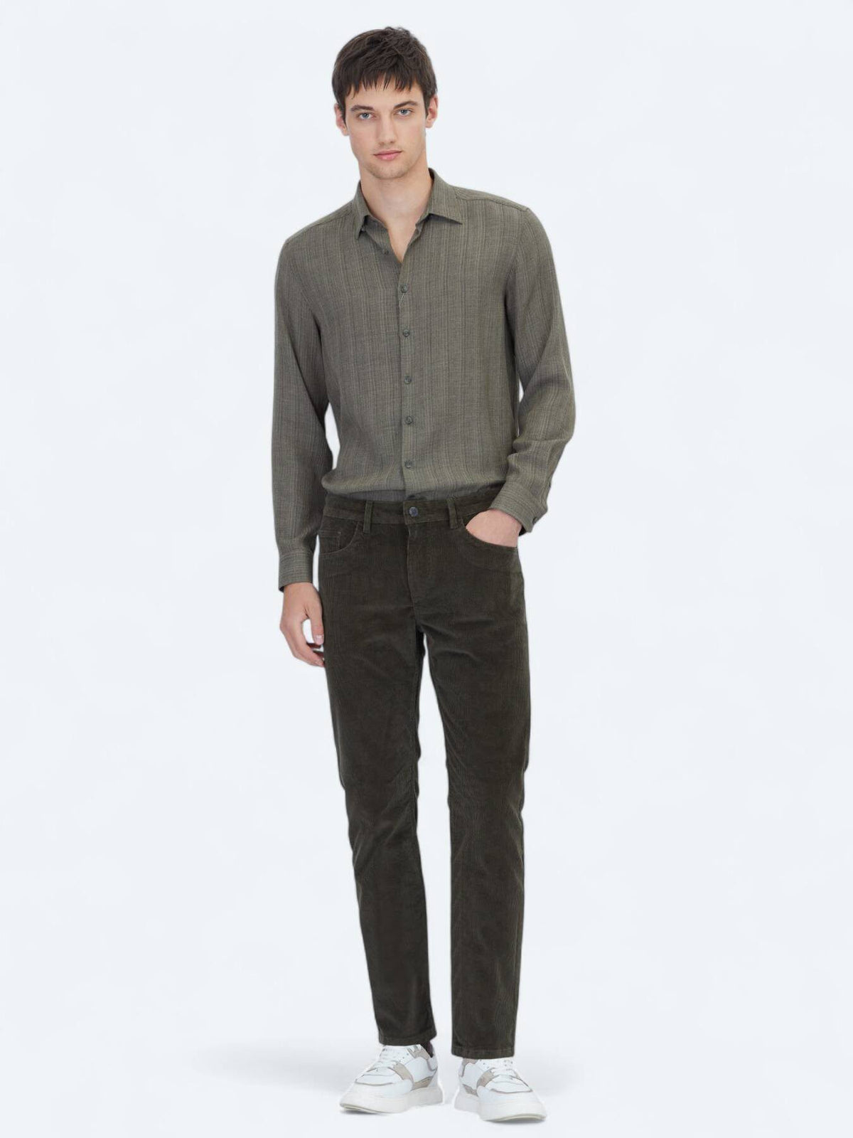 Khaki Velours Casual Baumwollhose