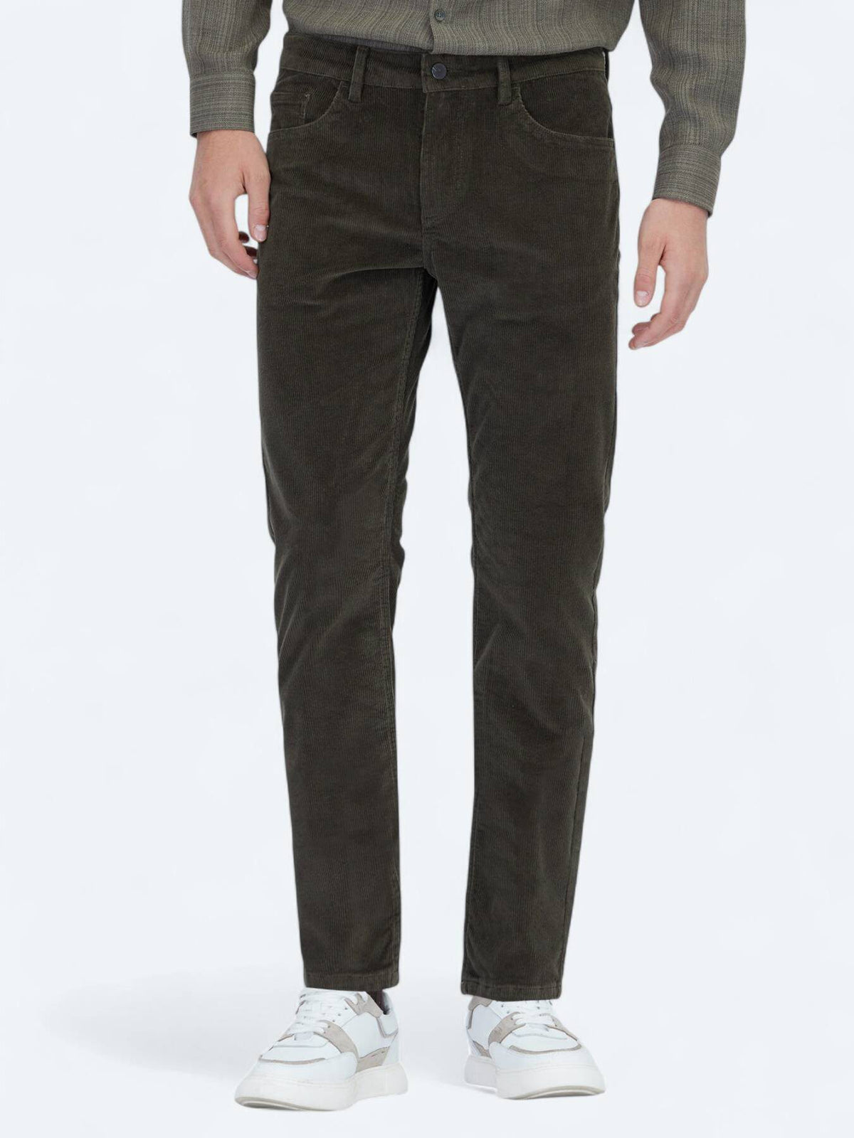 Khaki Velours Casual Baumwollhose