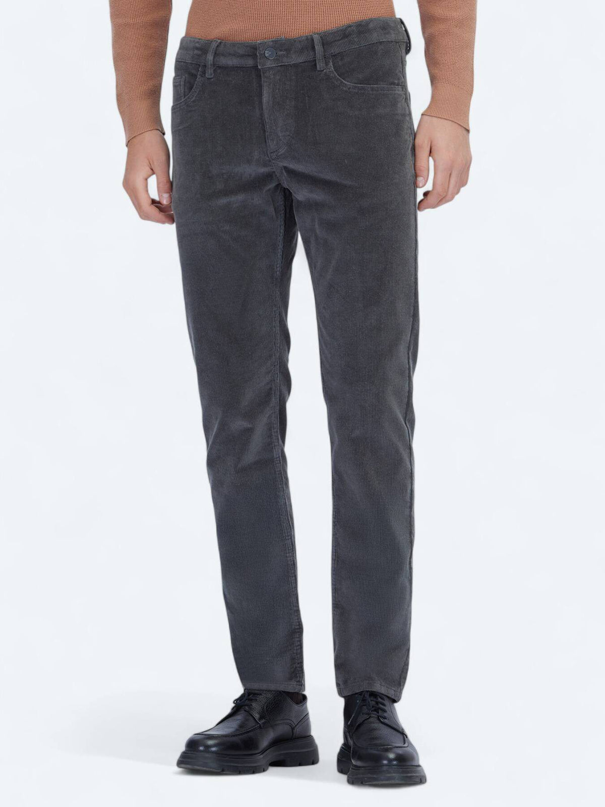 Grau Gewebte Weiche Casual Baumwollhose
