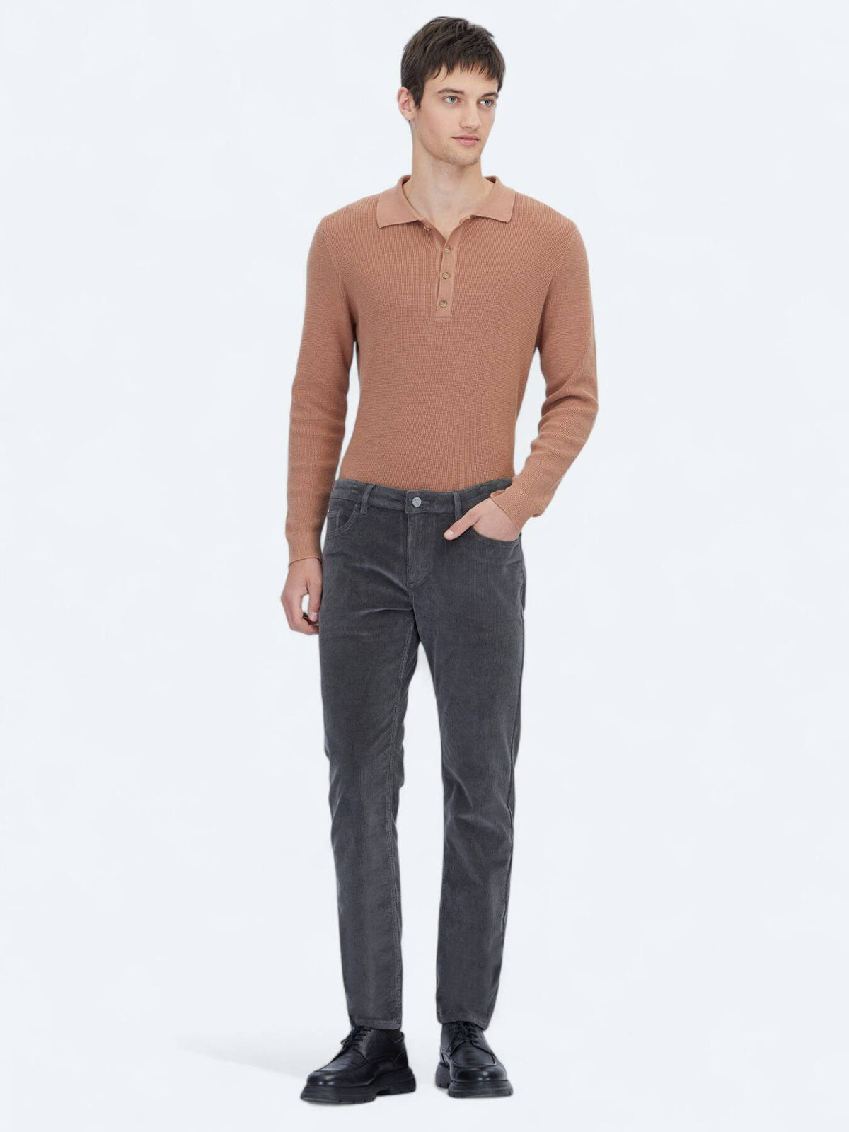 Grau Gewebte Weiche Casual Baumwollhose
