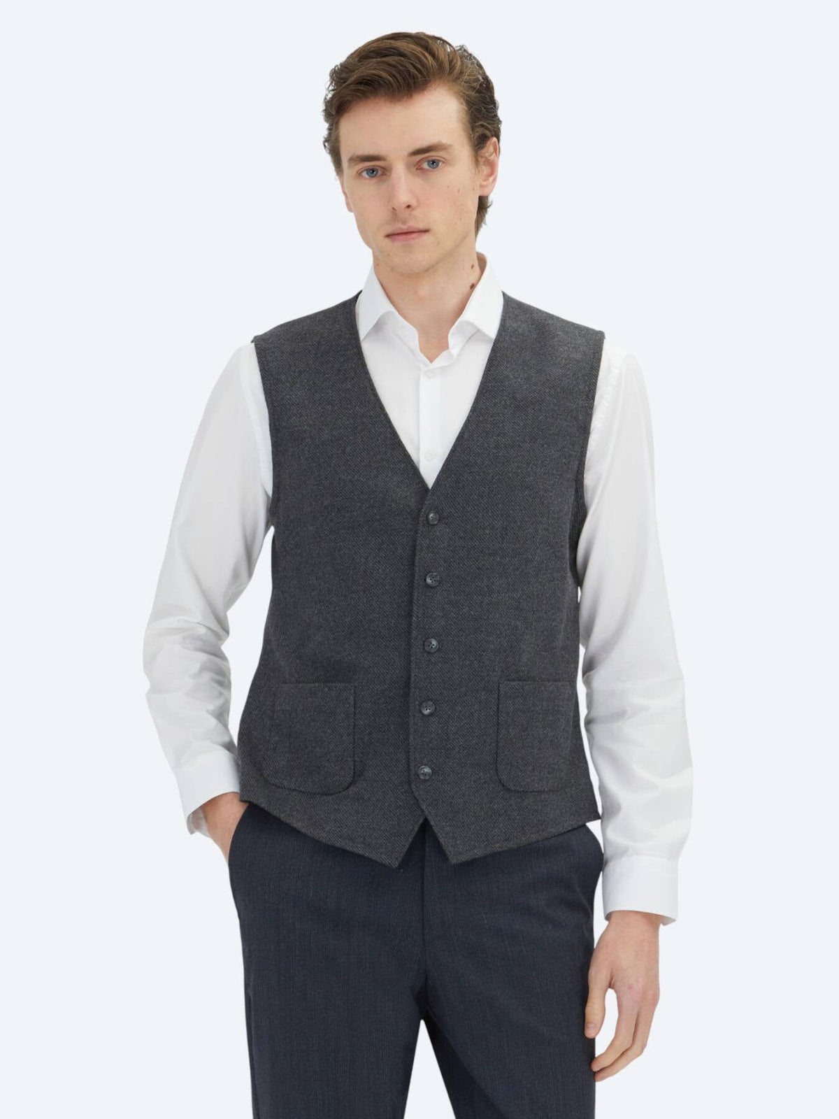 Klassische Weste in Hard Coal Slim Fit mit Schmetterlingskragen