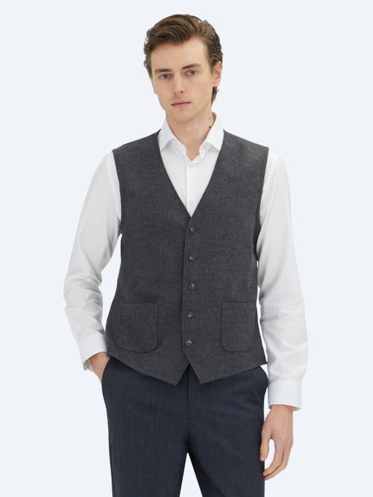 Klassische Weste in Hard Coal Slim Fit mit Schmetterlingskragen