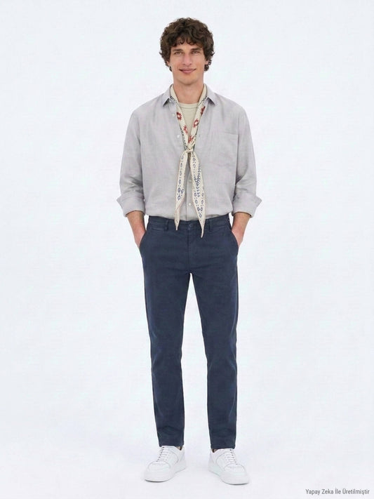 Navy Blaue Velours Sporthose, Slim Fit