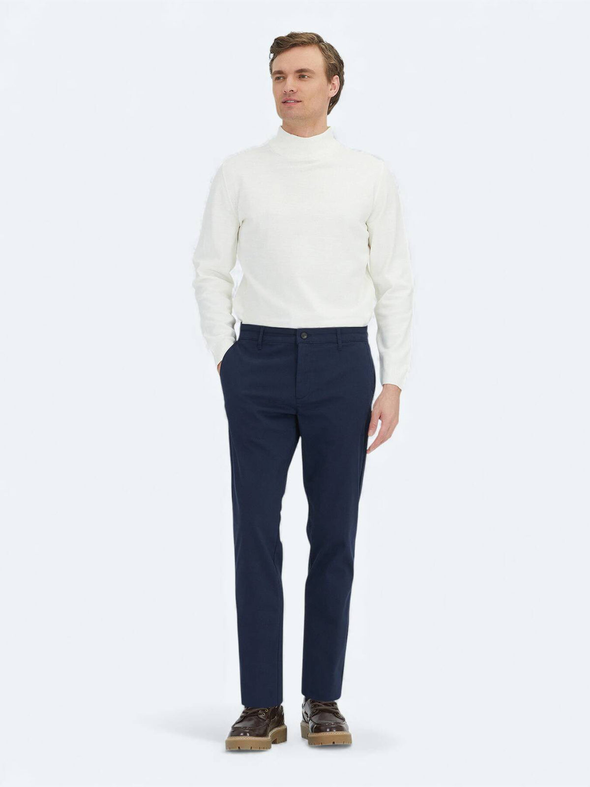 Marineblaue Regular Fit Casual Baumwollhose