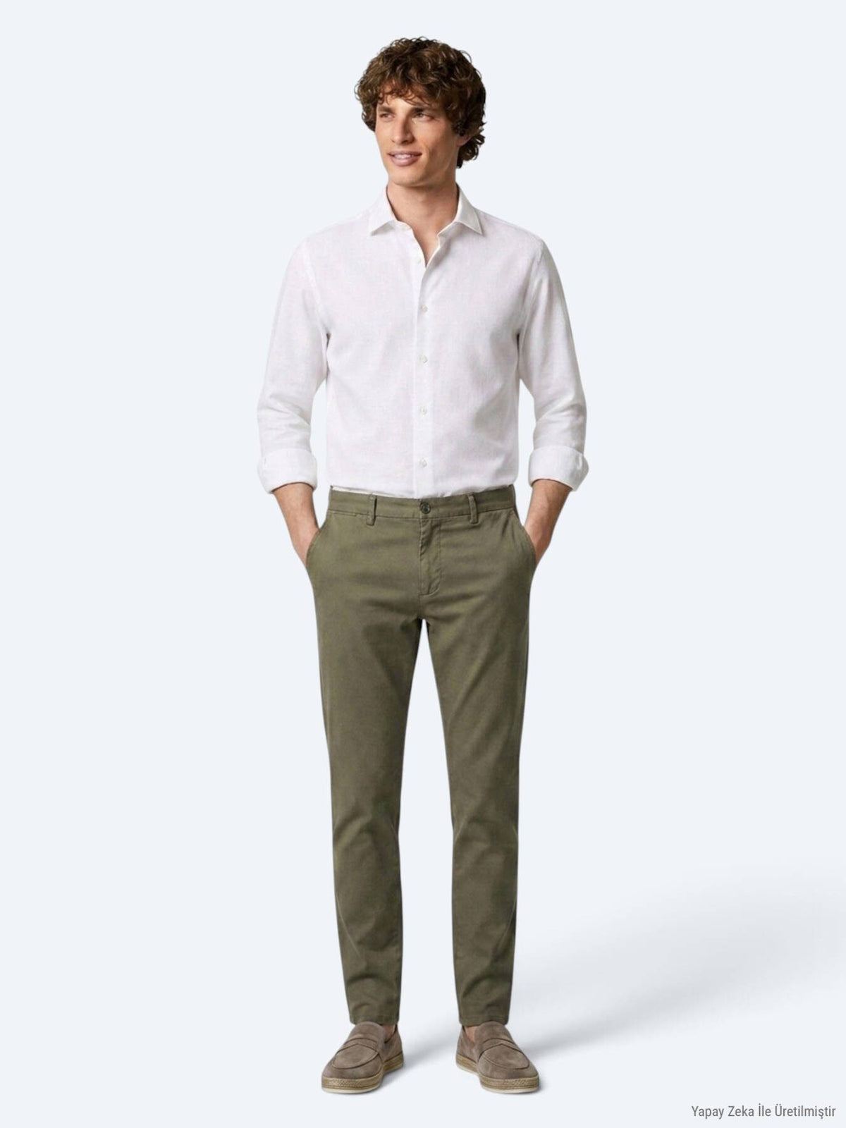 Helle grüne Velours Regular Fit Hose