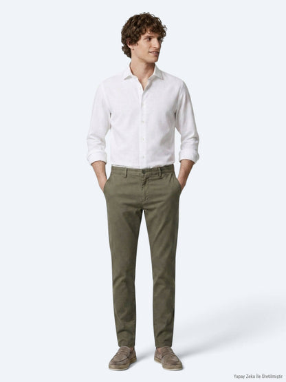 Helle grüne Velours Regular Fit Hose