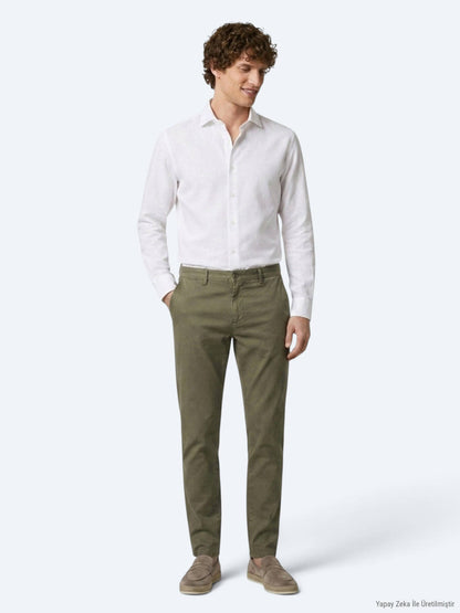 Helle grüne Velours Regular Fit Hose
