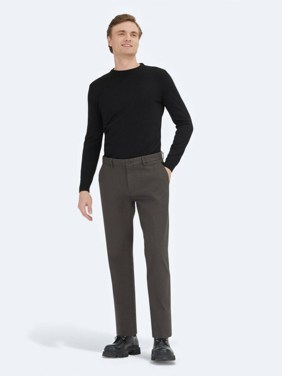 Khaki Regular Fit Casual Baumwollhose