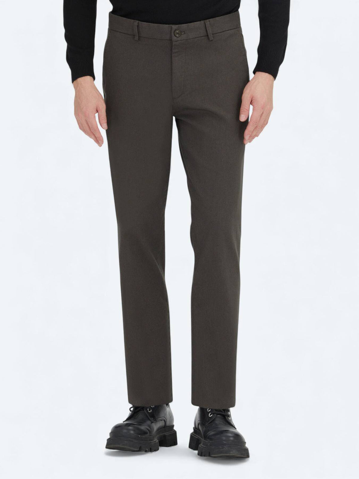 Khaki Regular Fit Casual Baumwollhose