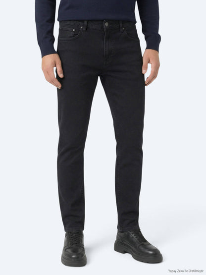 Schwarze Slim Fit Denim-Hose aus Baumwolle