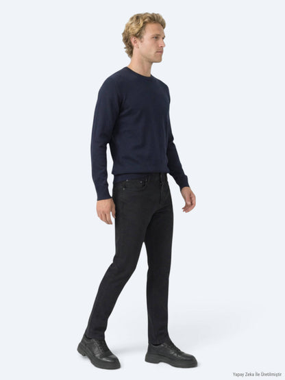 Schwarze Slim Fit Denim-Hose aus Baumwolle