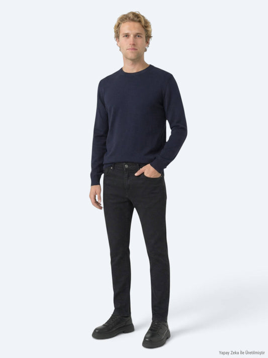 Schwarze Slim Fit Denim-Hose aus Baumwolle