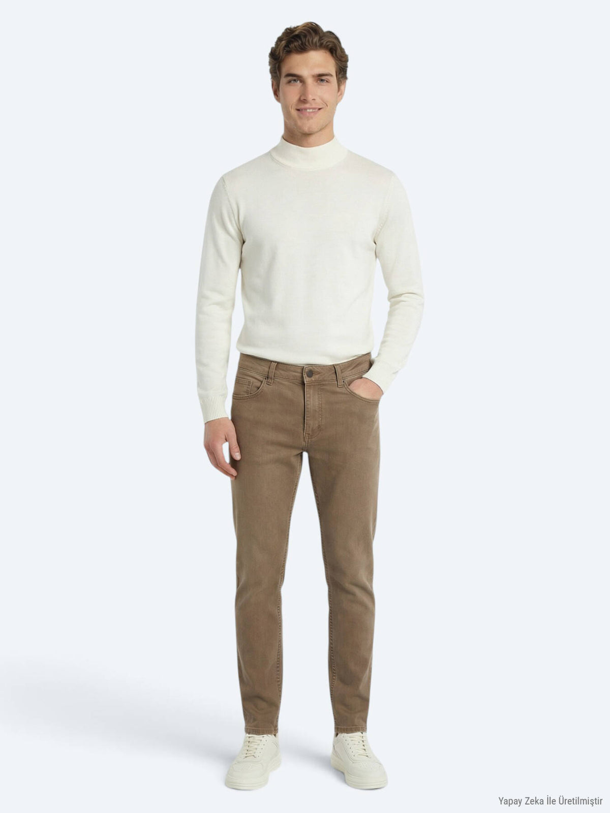 Senfgelbe, schmal geschnittene Jeans aus Baumwollmischgewebe