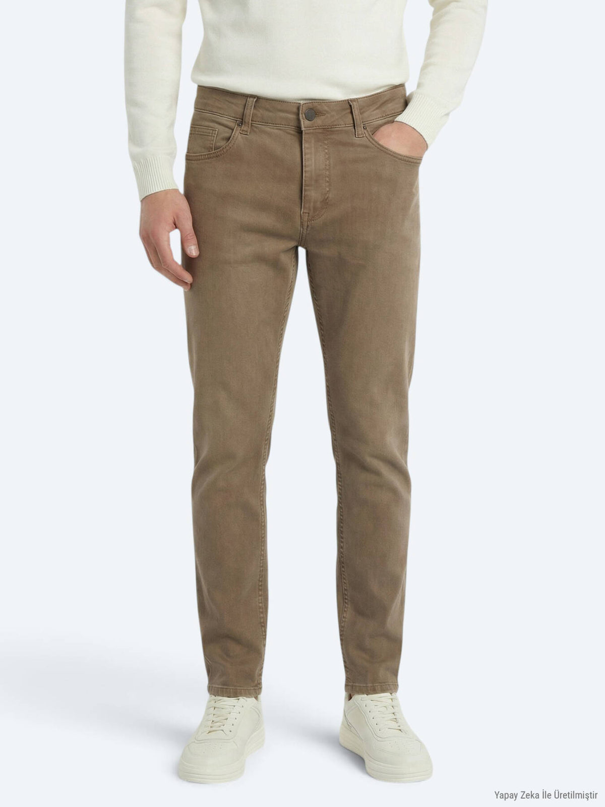 Senfgelbe, schmal geschnittene Jeans aus Baumwollmischgewebe