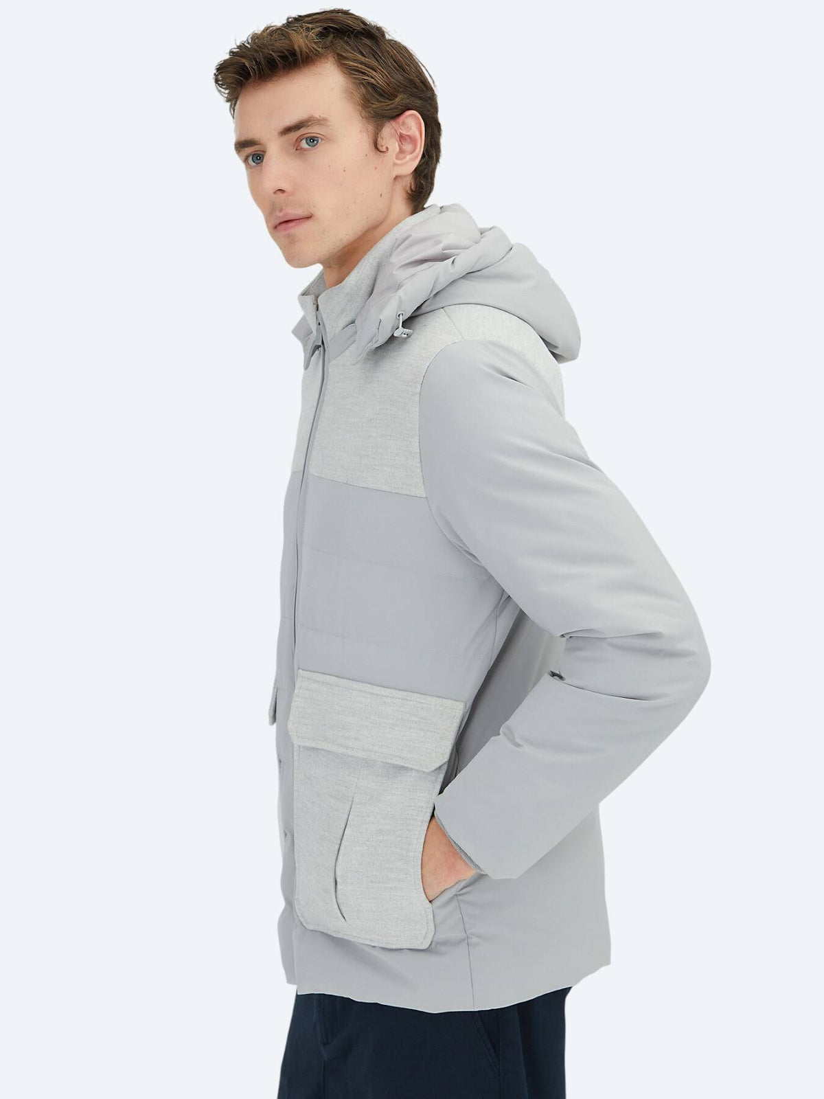 Hellgrauer Regular Fit Rollkragen Freizeitmantel