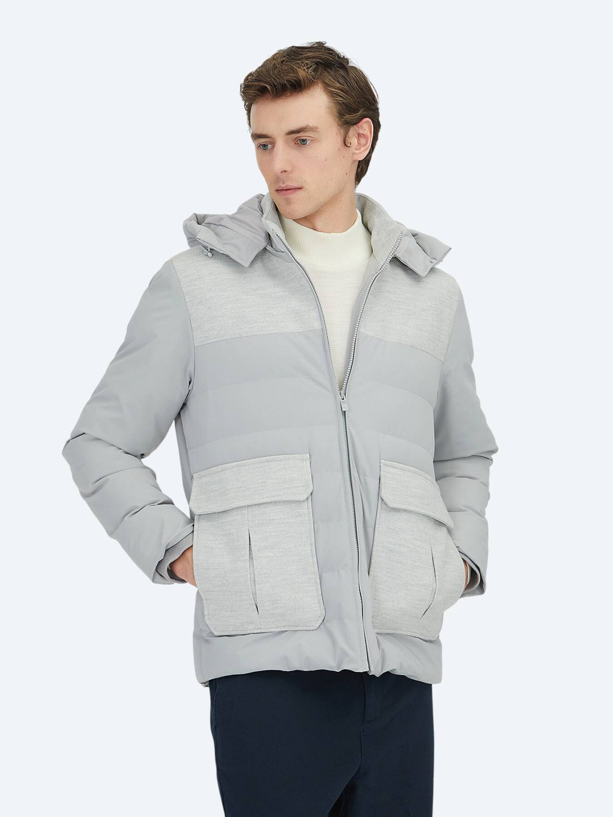 Hellgrauer Regular Fit Rollkragen Freizeitmantel