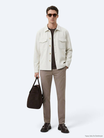 Beige Overshirt aus feinem Stoff