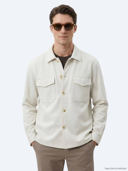 Beige Overshirt aus feinem Stoff